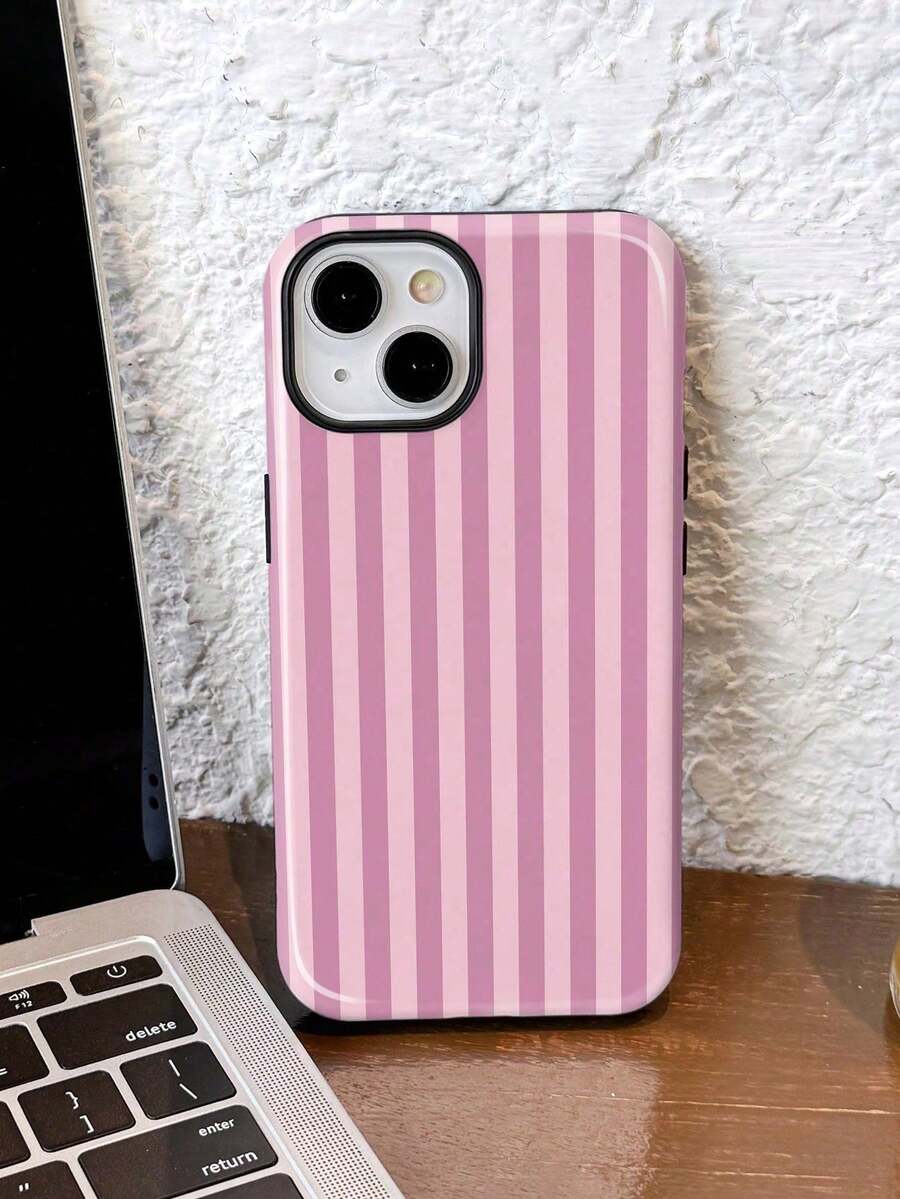 1 Piece Of Simple Artistic Style Colorful Striped Pattern Glossy Two-In-One Protective Case, Full-Cover Hard Phone Case, Compatible With Samsung/Compatible With 11/12/IPhone13/14/15/IPhone16/IPhone17 Pro Max - 白色12 - 查看 1