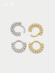 1pc 925 Sterling Silver 16G Double Row Zirconia Inlaid Sunflower Earring – Cartilage Hoop, Helix Hoop, Nose Ring, Septum Ring, Seamless Clicker Earring, Mini Earring, Tragus Hoop, Cartilage Piercing Hoop, Silver Seamless Cartilage Earring, Suitable For Men And Women Daily Wear - Double Row Round Diamond - View 5