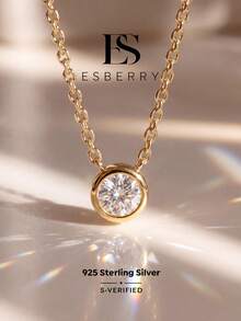1pc Round Necklace 925 Sterling Silver Exquisite Women's Jewelry Suitable For Ball, Date, Holiday, Anniversary And Other Special Occasions - Gold - View 1