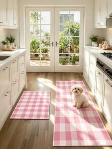 1 pieza Alfombra de cocina a cuadros rosa, alfombra de cocina, felpudo, alfombra pasillera, alfombra de área, alfombra de pasillo - Multicolor - Ver 3