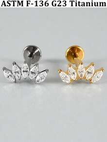 1pc Shiny Multi-Style CZ Marquise Pave Zirconia Lip Stud G23 Implant Grade Titanium Internal Threaded Cartilage Stud Suitable For Ear Cartilage, Tragus, Rook, Conch - Titanium - View 12