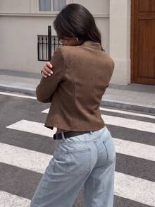 Brown Napoleon Lady Button Design Long Sleeve Elegant Jacket - Brown - View 5