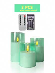 3pcs Flameless Candle Lights With Timer Remote Control, Battery Operated, Suitable For Christmas, Halloween, Valentine's Day, Mother's Day, Dining Table, Room, Wedding, Party, Gift - Mint Green - Warm Light - View 14