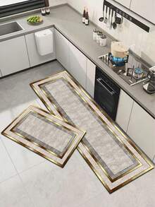 قطعة واحدة من حصيرة الأرضية الفاخرة ذات إطار بنمط الرخام مع حافة ذهبية، مطاط ناعم قابل للقص بسمك 3.5 ملم، حصيرة مطبخ ماصة وغير قابلة للانزلاق، حصيرة أرضية الحمام، سجادة الممر، مناسبة للمدخل وغرفة المعيشة والحديقة الخارجية - متعدد الألوان - مشاهدة 2