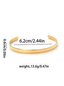 1pc Stainless Steel Solid Color Open C-Shaped Adjustable Bracelet, Minimalist Style Gold Plated Anti-Fade, Multi-Color, Daily Couple Jewelry Gift - Silver - View 9