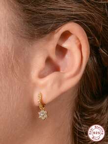 1pc 925 Sterling Silver Star & Moon Earring Pendant Series, 18K Gold Plated DIY Jewelry Pendant, Hoop Pendant, Earring Making Accessories - Gold - View 2