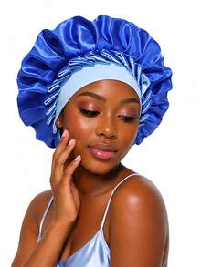 CONFLASS Bohemian Style Ruffle Double Layer Satin Sleep Bonnet, Soft Luxurious Reversible Silk Satin Hair Cap, Elastic Curly Hair Nighttime Hair Protection Cap - Multicolor - View 16