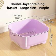 Mesuca 2-In-1 Fruit Washing Basket Kitchen Storage Bowl, Purple Large & White Medium, Double Layer Drainage Design Detachable Strainer Basket Set, 2pcs - Large + Medium - View 6