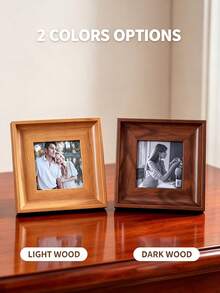 1pc Vintage Square Tabletop Photo Frame, Light Walnut / Dark Walnut Dual-Tone 3D Wood Grain Frame, Desktop & Wall Mount Dual-Use With Stand, Moisture-Proof & Scratch-Resistant Backboard, Couple Portrait Family Photo Display, Mid-Century Modern Home Housewarming Anniversary Decor Gift, Frame Only, Photo Not Included - Tabletop Photo Frame - View 1