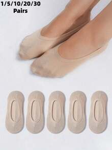 1/5/10/20/30 Pairs Women's Invisible Socks, High Elastic Thin Mesh, Silicone Anti-Slip, Silky Boat Socks - Apricot - View 9