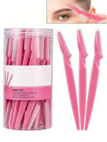 60/40/20pcs Pink Eyebrow Trimmer And Razor Set, Eyebrow Trimmer And Razor, Exfoliating And Hair Removal Tool, Body Hair Trimmer And Face & Set, Long Handle Blade With Precision Protective Cap, Cosmetic, Special Offer, Gift - Pink - View 1