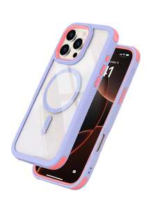 Koolife Semi-Transparent Matte Phone Case With Contrast Color Frame For Apple 17/16/15/14/13 Pro Max, Raised Camera Lens Anti-Drop Design, Ultra-Thin Magnetic Wireless Charging, Heavy-Duty Shockproof Armor Integrated Lens Protection Cover, Suitable For Daily Use, Anniversary Gift, Birthday Gift - Light Purple - View 1