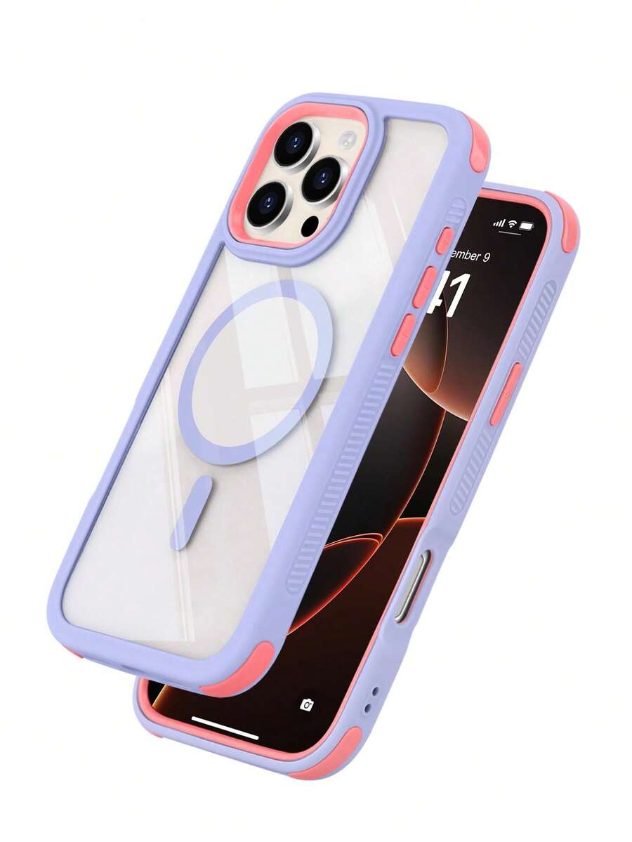Koolife Semi-Transparent Matte Phone Case With Contrast Color Frame For Apple 17/16/15/14/13 Pro Max, Raised Camera Lens Anti-Drop Design, Ultra-Thin Magnetic Wireless Charging, Heavy-Duty Shockproof Armor Integrated Lens Protection Cover, Suitable For Daily Use, Anniversary Gift, Birthday Gift - Light Purple - View 1