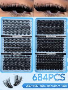 648/720/200 Clusters Segmented False Eyelashes, High Capacity Eyelash Extensions, Suitable For Beginners, Soft And Natural, Long-Lasting Portable Eyelash Book, Large Capacity Dense Fish Tail Eyelashes, Create Big Eye Makeup Look - D - View 13