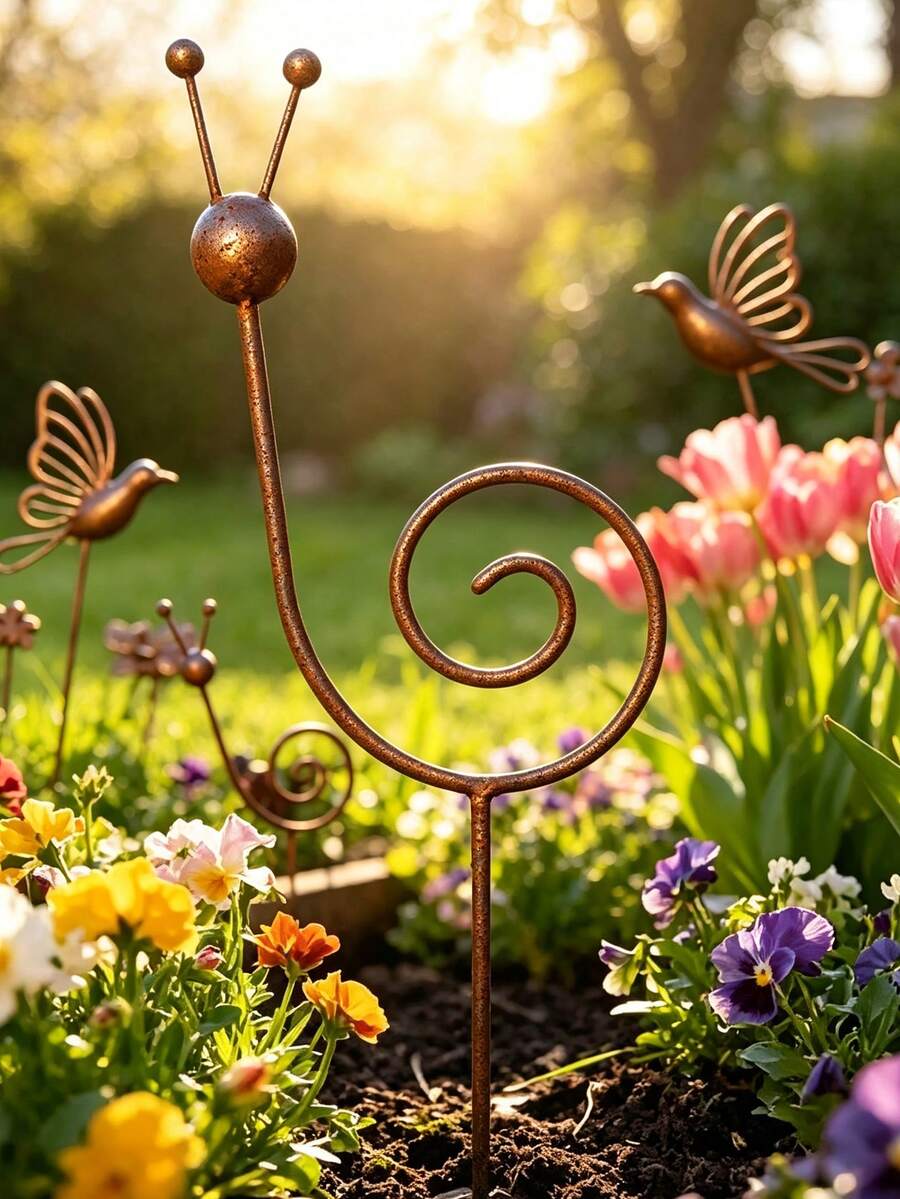 Rusty Metal Snail Plant Support/Minimalist Garden Decor - Snail Sculpture, Suitable For Rustic Style Yard, Lawn And Garden Decoration, Perfect Gift For Friends, Family And Colleagues - Multicolor - View 1