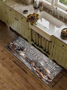 1pc Vintage Coffee Pattern Diatomaceous Earth Kitchen Mat, Rubber Anti-Slip Bottom Oil-Resistant, 3.5mm Cuttable, Cushioning Anti-Fatigue, Kitchen Bathroom Entryway Multi-Scene Decorative Rug - Multicolor - View 12