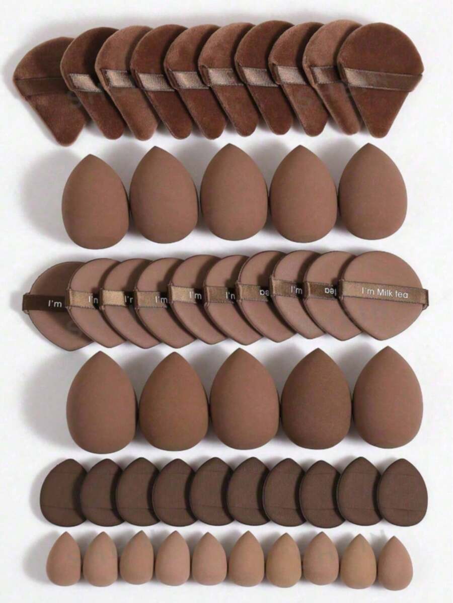 50/30/20/10pcs Makeup Sponge & Makeup Sponge Set, Professional Makeup Blending Sponge Wholesale, Super Soft Concealer Sponge, Facial Makeup Tool For Liquid Foundation, Powder, Toner - Coffee Brown - View 1