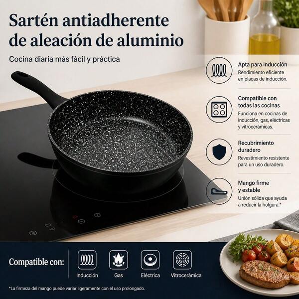 Tigaie adâncă pentru prăjire 30 cm din aliaj de aluminiu cu strat antiaderent stil piatră, mâner ergonomic și bază potrivită pentru inducție și toate tipurile de plite