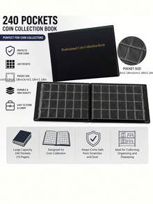 1 pieza Álbum de colección de monedas de 240 bolsillos con páginas interiores transparentes, adecuado como regalo de cumpleaños, festivo, Navidad, álbum de colección de monedas de 25 centavos, 8 pulgadas*6 pulgadas, 4 colores disponibles - Multicolor - Ver 6