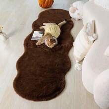 1pc Brown Soft Faux Rabbit Fur Asymmetrical Rug, 1-5cm Cutting Error, Novel Wave Design Bedside Carpet, Suitable For Christmas, Thanksgiving And New Year Decoration, Soft And Skin-Friendly, Living Room, Bedroom, Bathroom Home Decor Rug, Bedroom Carpet, Decorative Carpet, Small Rug, Carpet, Home Decor, Living Room Carpet - Coffee Brown - View 3