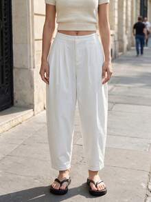 PEONY Women's Summer Casual Elegant Minimalist Solid Color Spring Summer Autumn Discount Pocket White Loose Curved Balloon Pants, Summer Long Pants, Non-See-Through Skin-Tone Stretch Comfortable Fabric, Suitable For Summer Vacation, Beach Holiday, Daily, Commute, Back To School, Party, Graduation Ceremony, Festival, Beach - White - View 4