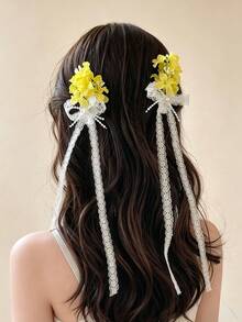 2pcs Mori Style White Lily Ribbon Hair Clips, Durable And Gentle On Hair, Fresh And Cute Hair Accessories - Suitable For Women And Girls, Perfect For Daily Wear, Vacation And Dates - White - View 14