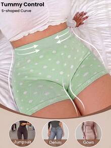 1 Peça Shorts de Cintura Alta com Poá Plus Size Feminino, Calcinha Camada com Cobertura Total, Roupa Íntima Casual Diária Feminina - Verde - Visão 4