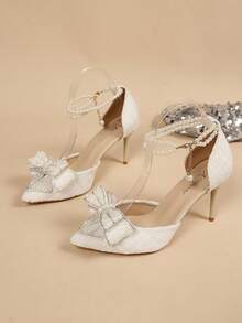 Square Toe Low Vamp High Heel Pumps Hollow Chunky Heel Sandals For Women - White - View 3