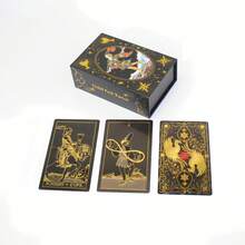 Set Kartu Tarot Berlapis Emas dengan Buku Panduan dan Kantung Beludru, Kartu Tarot Hitam Ukuran 7x12cm, Cocok untuk Pemula dan Profesional - MultiWarna - View 3