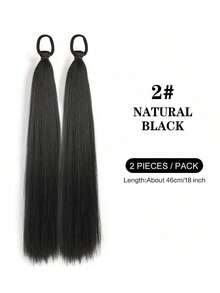2 Packs Long Straight Ponytail Hair Extensions With Elastic Band, DIY Braided Ponytail, Suitable For Women And Girls, Black And Brown Synthetic Hair - Multicolor - View 10