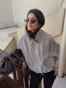 Fashionable Loose Zipper Flight Jacket Long Sleeve Coat For Women Autumn Daily Wear - Black and White - View 7