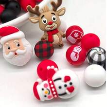 1/32/33/52pcs Silicone Beads, 3D Christmas Snowman, Paired With Round Spacer Beads, Suitable For Handmade DIY Jewelry Making - Multicolor - View 1