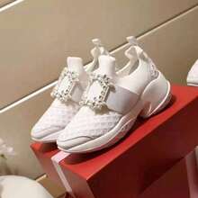 New RV Sneakers, Casual Platform Shoes, Elevated Mesh Creepers With Square Buckle, European And American Style Design - 白色經典水鑽扣 - 查看 1