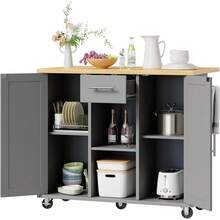 Rolling Kitchen Island Cabinet Storage Cart With Drop Leaf Drawers Towel Rack Table On Wheels Microwave Station Utility Organizer Unit For Dining Room Kitchen, Gray - Gray-42 Inch - View 8