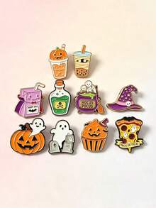 1pc Cute Halloween Brooch, Creative Little Ghost Pumpkin Paper Cup Pizza Alloy Badge Clothing Accessory, Backpack Jacket Decoration - Multicolor - View 5
