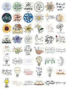 50Pcs Christian Faith Bible Verse Stickers, Aesthetic Floral Inspirational Scripture Decor Stickers, Waterproof Decals For Scrapbooking, Notebook, Water Bottle, Laptop Decoration - Multicolor - View 6