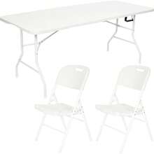 2026 HOT :  3-Piece Folding Set - 6ft White Folding Table With 2 Premium Folding Chairs - Waterproof, Heavy-Duty & Portable - Garden Parties, Catering, Camping, Exhibitions & Indoor/Outdoor Events - 6ft Table + 2 X Premium Chairs - View 1