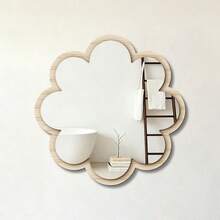 1pc Flower Shaped Acrylic Mirror Wall Sticker With Wooden Backboard, Gold & Silver Optional 3D Decorative Mirror Decal,Wall Art Decor For Living Room Bedroom Home Decor - Flower-shaped - View 12