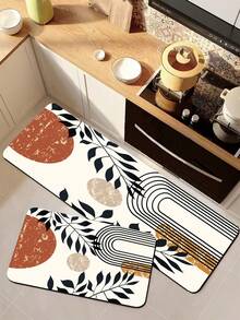 1pc Nordic Abstract Plant Geometric Diatom Mud Mat, 3.5mm Kitchen Anti-Slip Mat Indoor Rug, Suitable For Kitchen, Bathroom, Living Room, Hallway, And Outdoor Garden Decoration - Multicolor - View 2