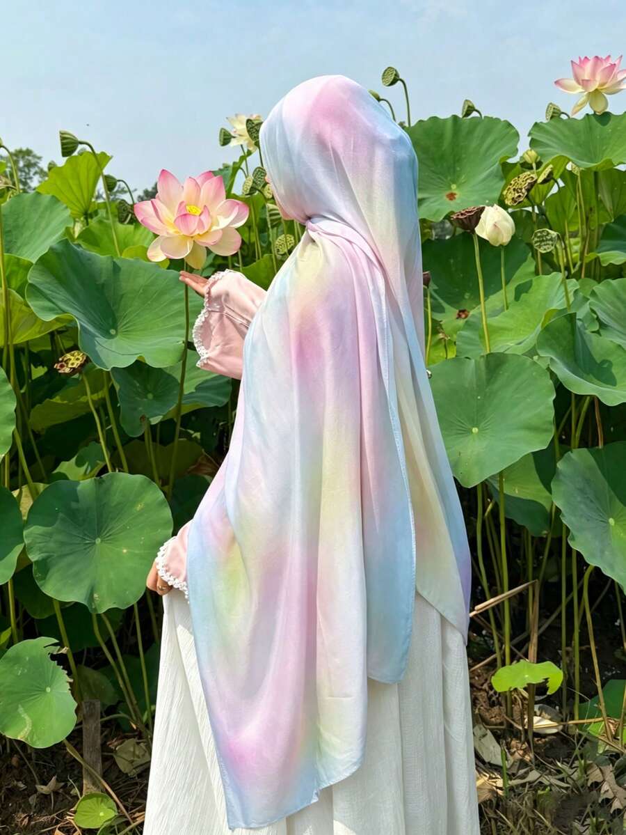 1件装女士水彩印花头巾,印花头巾,波浪印花,数码水彩雪纺头巾围巾,时尚百搭,多功能防晒围巾,可作头巾、腰带、披肩使用,适合所有季节,日常佩戴 - 彩色 - 查看 1