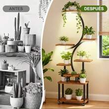 FURRIFIC Soporte para Plantas de 8 Niveles con 4 Ruedas y Luz de Crecimiento para Plantas, Uso Interior y Exterior, Estante para Plantas en Forma de S, para Sala de Estar, Dormitorio, Balcón, Jardín - Multicolor - Ver 7