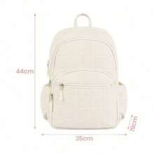 Quilted Multi-Pocket Backpack With Large Side Water Bottle Pockets For School Travel Daily Use - Beige - View 2