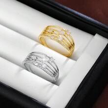 1pc Fashion Multi-Layer Line Geometric Star Design Cubic Zirconia Women's Ring - Multicolor - View 5