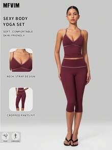 MFVIM Women's Tank Top And Long Pants Set, Breathable And Comfortable, Suitable For Daily Casual, Outdoor Jogging, Cycling, Yoga - Redwood - View 2