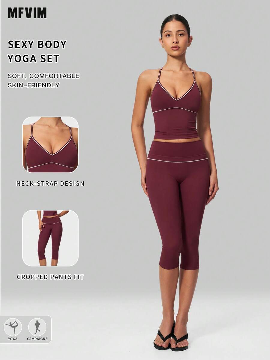 MFVIM Women's Tank Top And Long Pants Set, Breathable And Comfortable, Suitable For Daily Casual, Outdoor Jogging, Cycling, Yoga