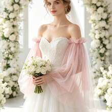 1 Pair Romantic Ruffle Long Loose Tulle Sleeve Cuffs, Exquisite Bridal Accessory, Suitable For Wedding Dress, Party And Travel Photography - Pink - View 2