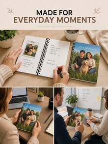 Customized Photo Cartoon Portrait Spiral Notebook, Personalized Illustration Diary Featuring Humans And Dogs, Customized Text Cover Notepad, The Best Gift For Dads, Commemorative Gift For Pet Lovers. - Multicolor - View 8