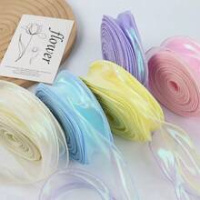 50 Yards Rainbow Mermaid Yarn Ribbon, Suitable For Bouquet Wrapping, Wired Organza Ribbon, Christmas Wedding Decoration And Gift Wrapping - Iridescent - View 4