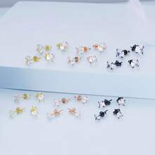 BAMOER 925 Sterling Silver Four Prong Round Cubic Zirconia Stud Earrings, Multi-Color Hypoallergenic Minimalist Ear Jewelry Gift For Women - Silver - View 7