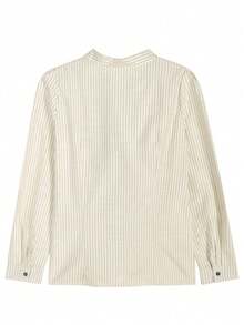 Blus Wanita YCYC Lengan Panjang Bergaris Desain Musim Gugur Niche Halter Neck Pita V-Neck Unik - Aprikot - View 6